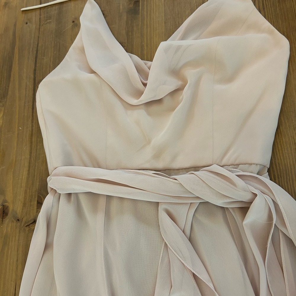 Nouvelle Amsale Daryn Blush Cowl Neck Halter Chiffon Event Dress Wedding Sz 2 - Picture 2 of 11